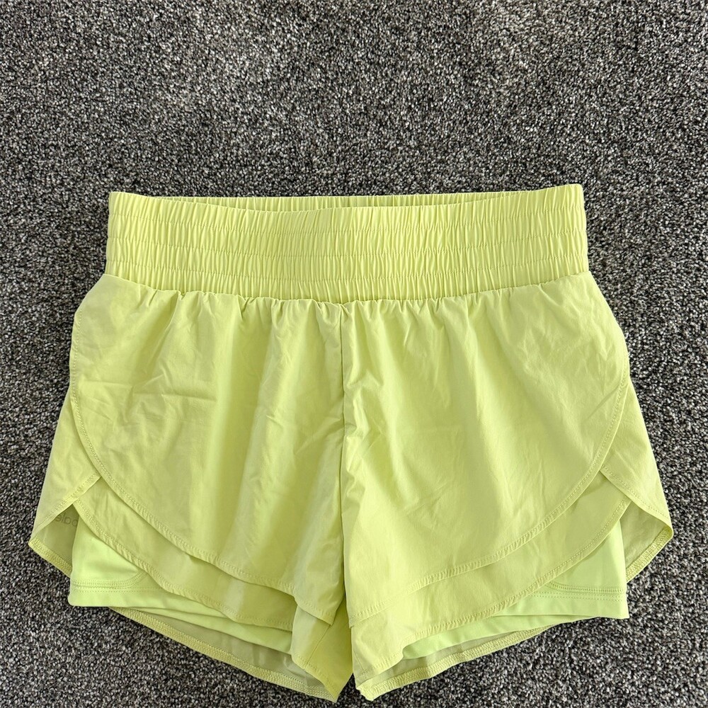 Baleaf Women's Running Shorts Size M Neon Yellow High Waist Built-In Liner